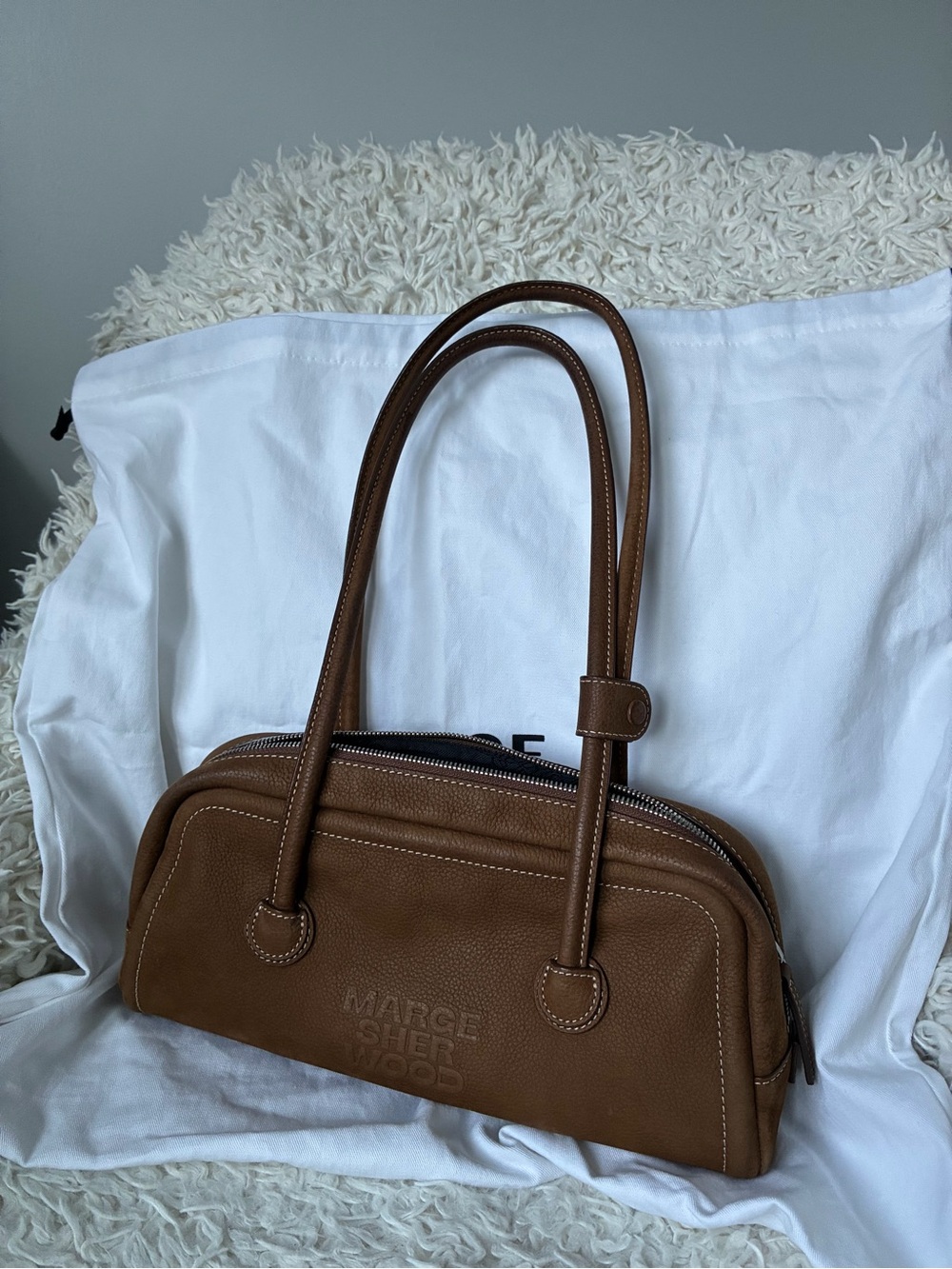 Marge Sherwood soft leather baguette boston hobo bag